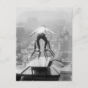 Rooftop Balancing Act, 1910 Postcard