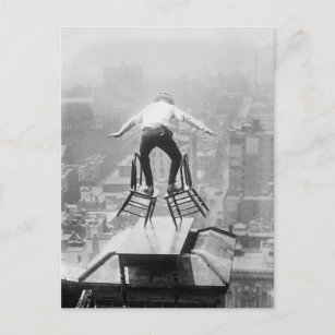 Rooftop Balancing Act, 1910 Postcard