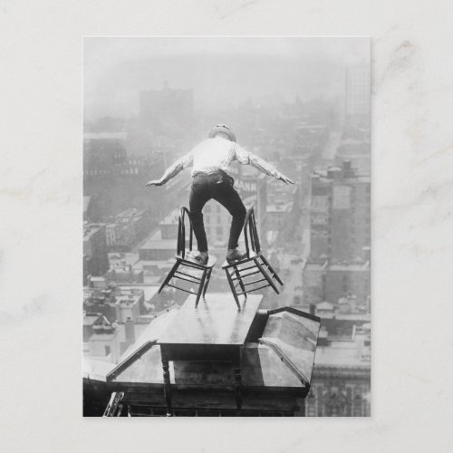 Rooftop Balancing Act 1910 Postcard