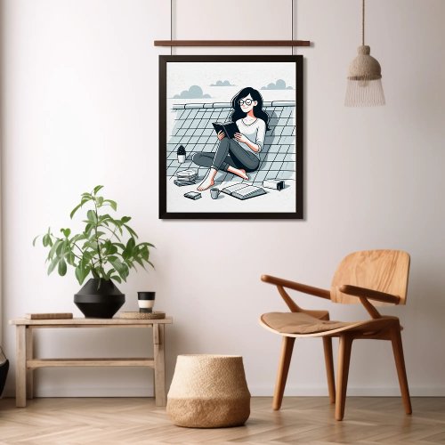 Rooftop Bookish Girl Poster