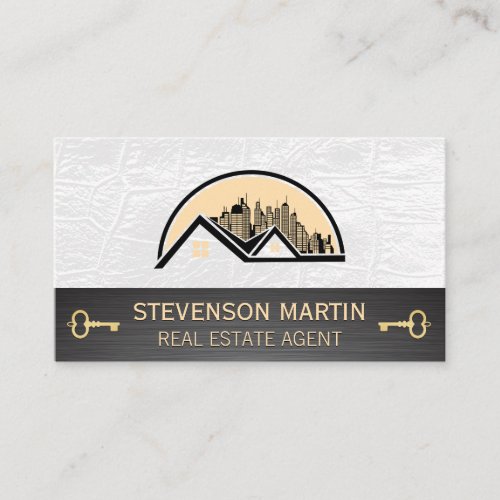 Rooftop City Logo  Leather  Skeleton Key Business Card