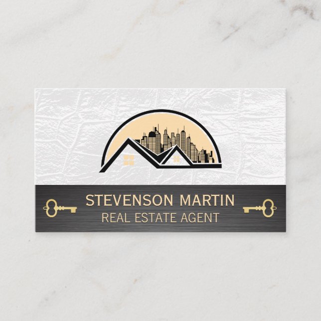 Rooftop City Logo | Leather | Skeleton Key Business Card (Front)