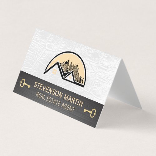 Rooftop City Logo  Leather  Skeleton Key Business Card