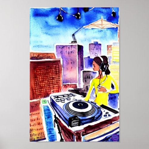 ROOFTOP DJ IN OIL POSTER