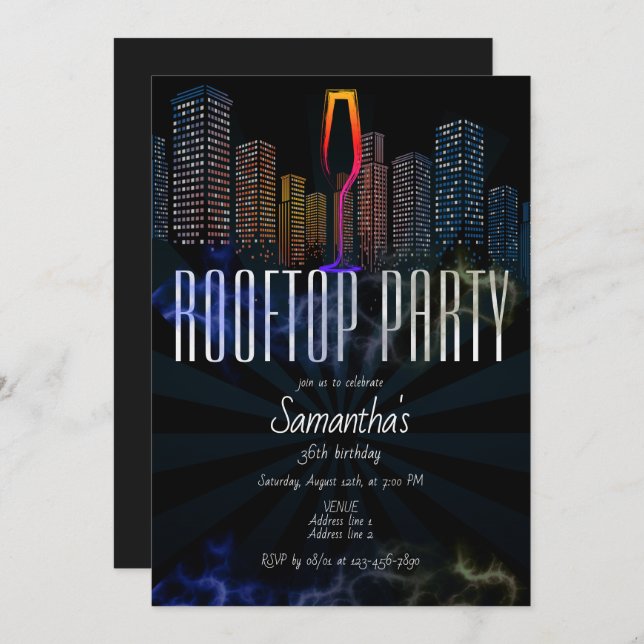 Rooftop Lounge Nightlife Outing Sky Bar Birthday Invitation (Front/Back)
