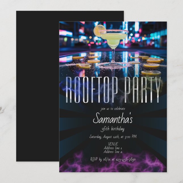Rooftop Lounge Sky Bar Nightlife Outing Birthday Invitation (Front/Back)
