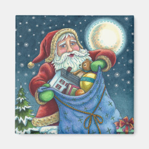 ROOFTOP SANTA BAG OF TOYS, DOLLHOUSE, HOBBYHORSE MAGNET