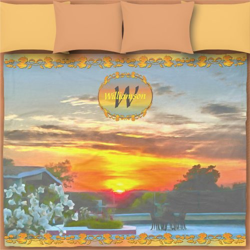 Rooftop Sunset 2295 Fleece Blanket