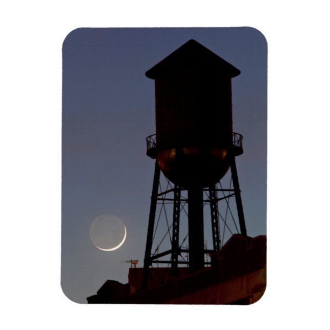 Rooftop Water Tower | Crescent Moon New Jersey Magnet (Vertical)