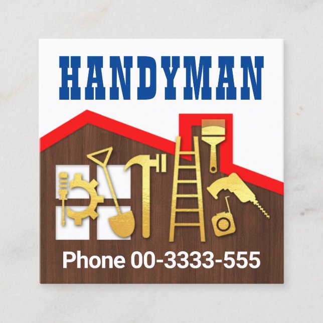 Rooftop Wood Frame Handyman Building  Square Business Card (Front)