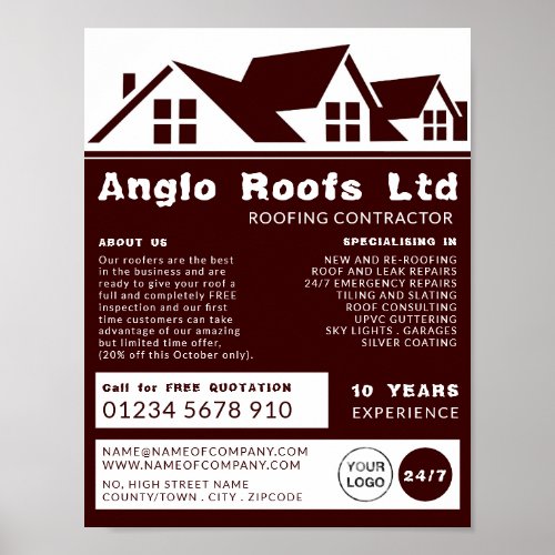 Rooftops Roofer Roofing Contractor Advertising Poster