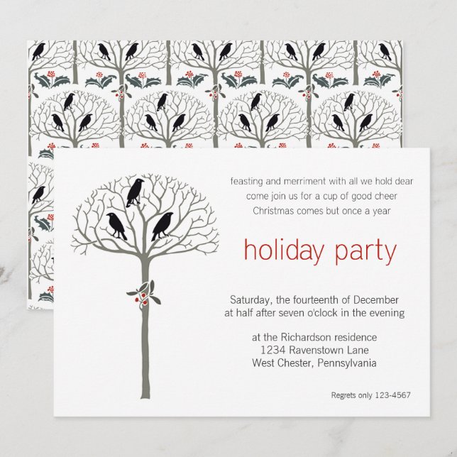 Rook and Holly Christmas Party Custom Invitation (Front/Back)