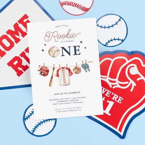 Rookie 1st Birthday  Baseball Birthday Invitation