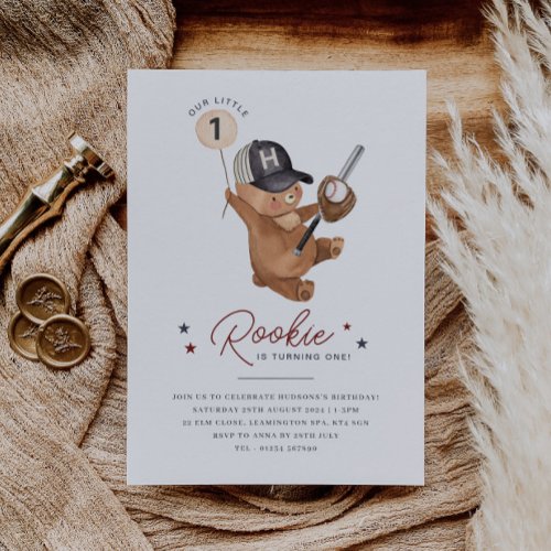 Rookie 1st Birthday Bear Invitation