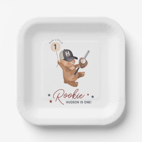 Rookie 1st Birthday Bear Paper Plates