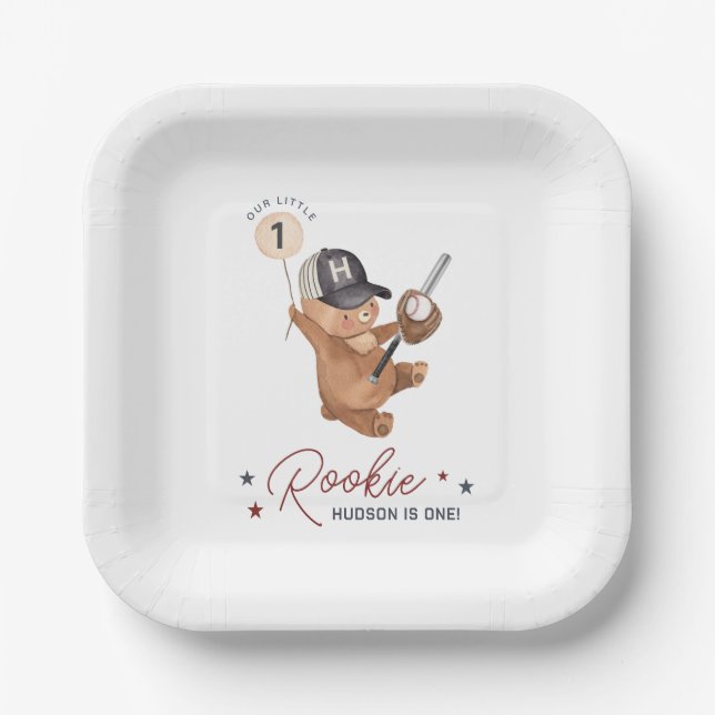 Rookie 1st Birthday Bear Paper Plates (Front)