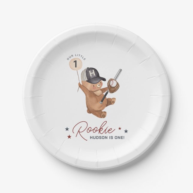 Rookie 1st Birthday Bear Paper Plates (Front)