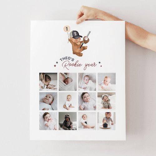 Rookie 1st Birthday Bear _ Photo Collage Poster