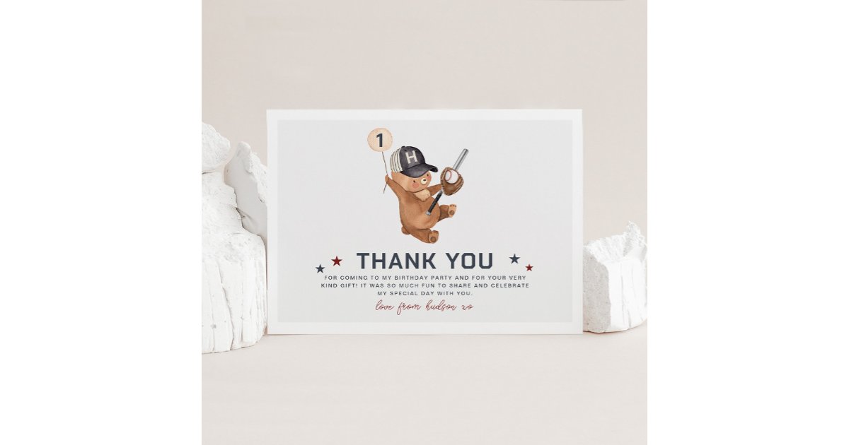 Rookie 1st Birthday Bear - Thank You Card | Zazzle