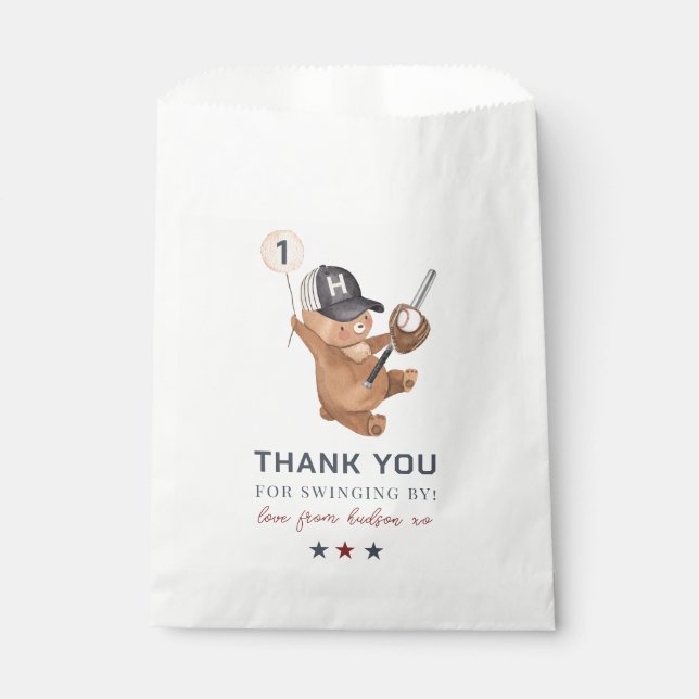 Rookie 1st Birthday Bear - Thank You Favor Bag (Front)