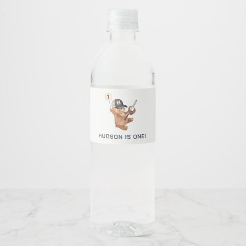 Rookie 1st Birthday Bear Water Bottle Label