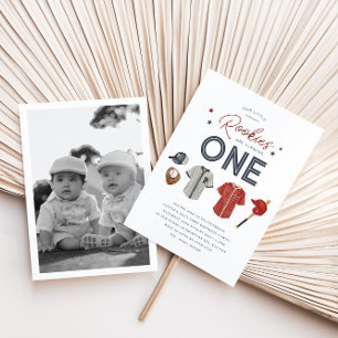 Rookie 1st Birthday Twins - One Photo Invitation
