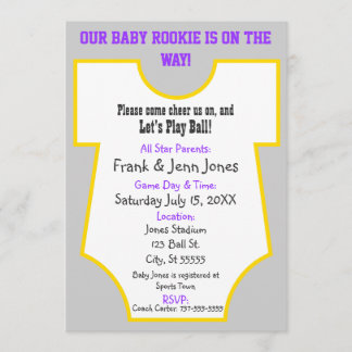 Rookie Baby Shower Invite Purple & Gold