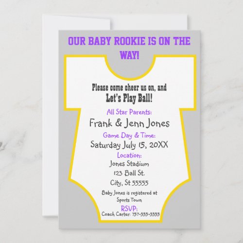 Rookie Baby Shower Invite Purple  Gold