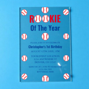 Rookie Baseball 1st Birthday Acrylic Invitations