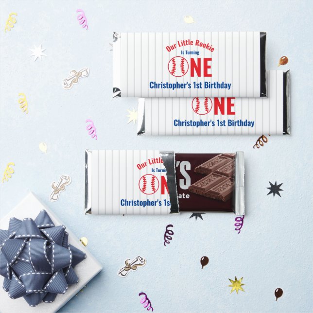 Rookie Baseball 1st Birthday Hershey Bar Favors (Front)