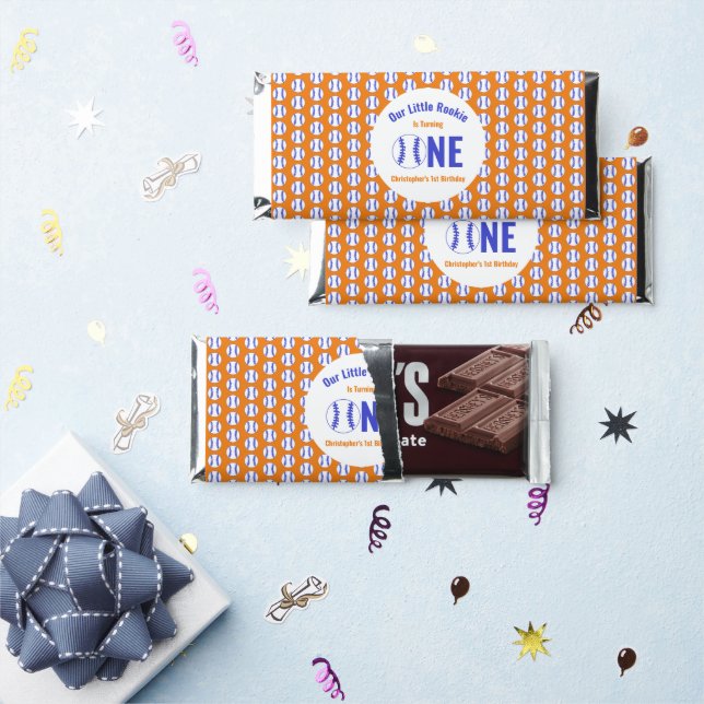 Rookie Baseball 1st Birthday Hershey Bar Favors (Front)