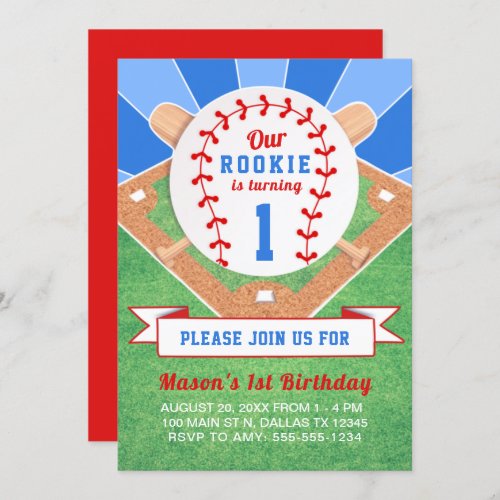 Rookie Baseball 1st Birthday Invitation