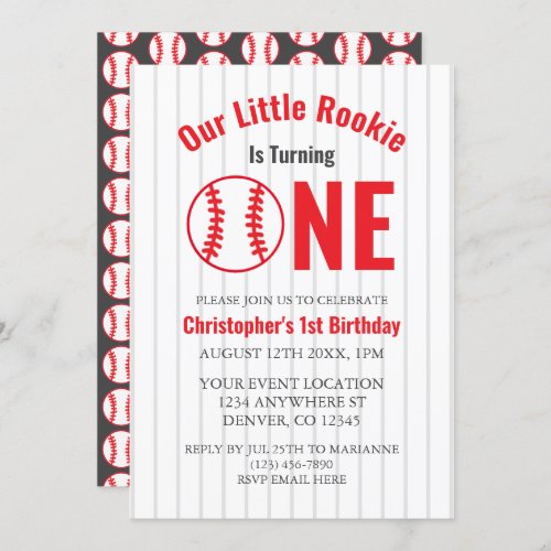 Rookie Baseball 1st Birthday Invitation