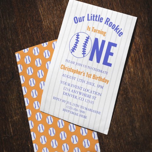 Rookie Baseball 1st Birthday Invitation