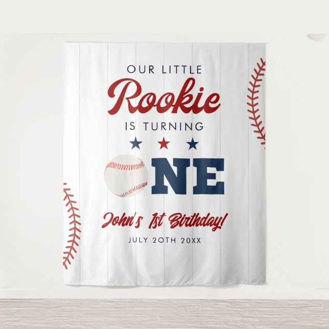 Rookie Baseball 1st Birthday Photo Backdrop (Front)