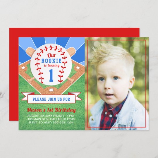 Rookie Baseball 1st Birthday Photo Invitation | Zazzle.com