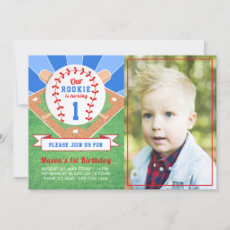 Rookie Baseball 1st Birthday Photo Invitation | Zazzle