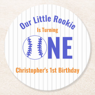 Rookie Baseball 1st Birthday Round Paper Coaster