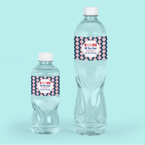 Rookie Baseball 1st Birthday Water Bottle Label