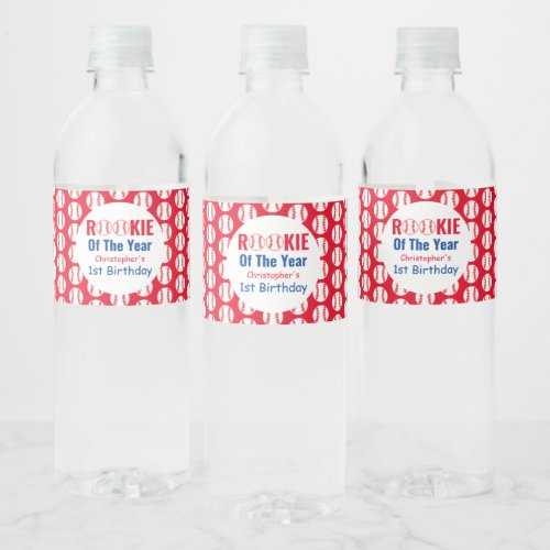 Rookie Baseball 1st Birthday Water Bottle Label