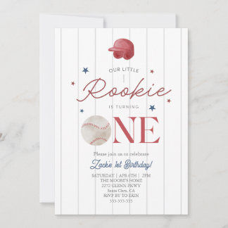 Rookie Baseball cap Boys 1st Birthday  Invitation