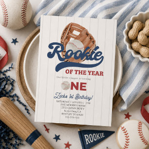 Rookie Baseball glove Boys 1st Birthday Invitation