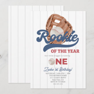 Rookie Baseball glove Boys 1st Birthday Invitation