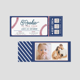 Rookie Baseball Photo 1st Birthday Invitation Raffle Tickets