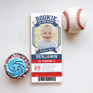 Rookie Baseball Ticket Red Blue Boy 1st Birthday