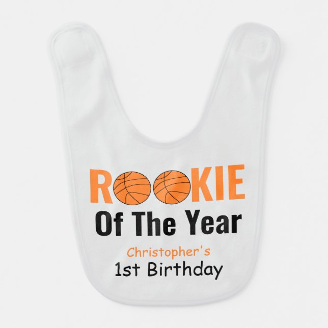 Rookie Basketball 1st Birthday Baby Bib (Front)