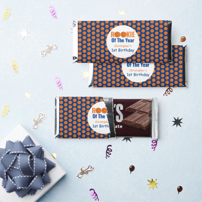 Rookie Basketball 1st Birthday Hershey Bar Favors (Front)