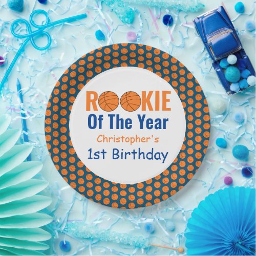 Rookie Basketball 1st Birthday Paper Plates