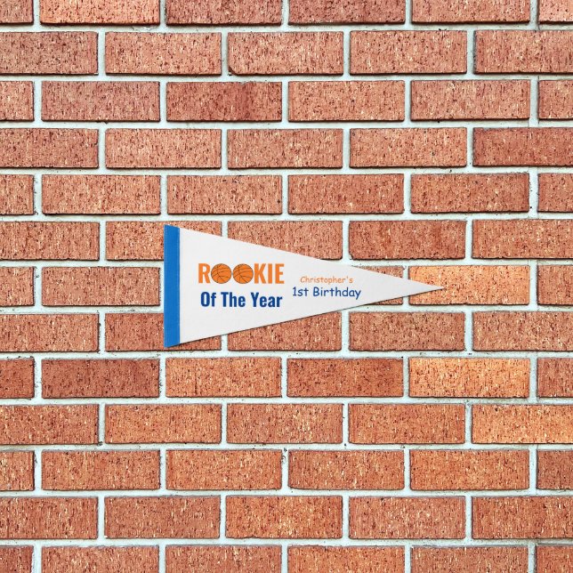 Rookie Basketball 1st Birthday Pennant Flag (Front)
