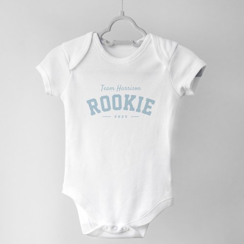 Rookie cute sporty family name light blue baby bodysuit